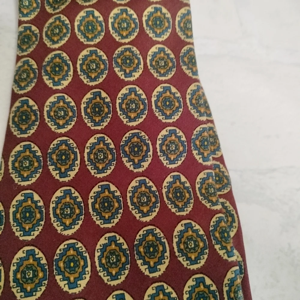 Land'd End Men's Elegant Burgundy Maroo Abstract Patterned Tie Formal Business